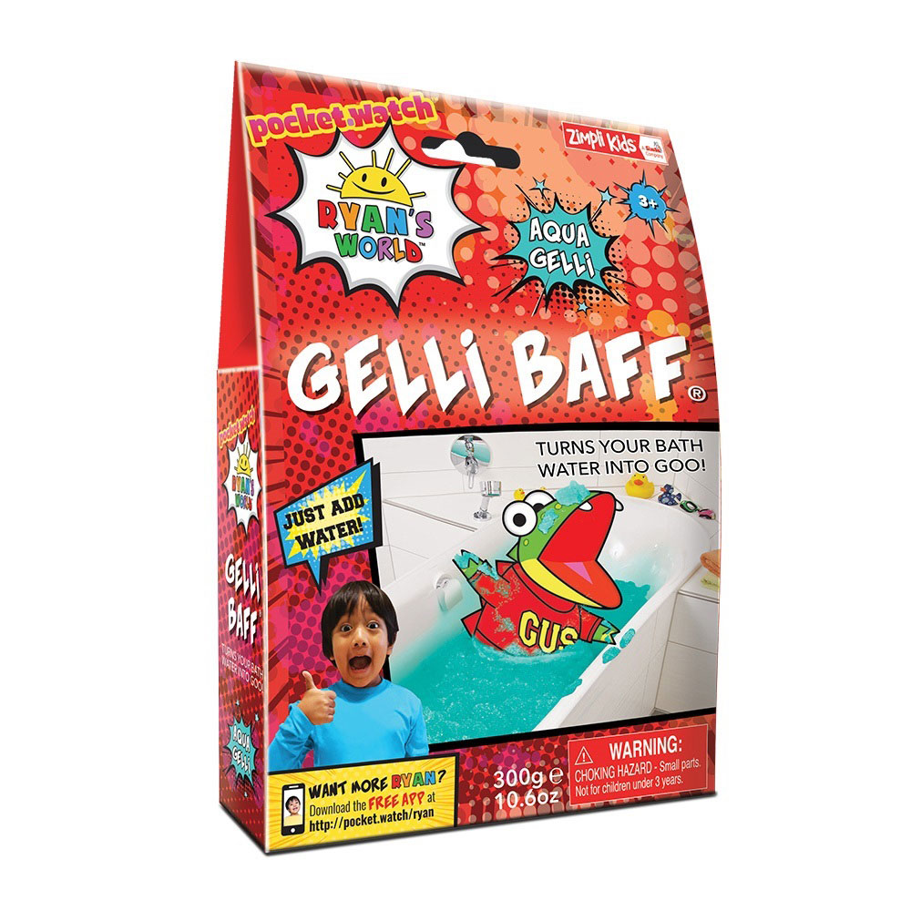 Zimpli Kids Ryan's World Gelli Worlds – Set Gioco Sensoriale Con 5 Polveri E 6 Personaggi, Vassoio Gonfiabile Incluso, Biodegradabile
