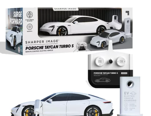 Sharper Image Officially Licensed Porsche Taycan Turbo S Remote Control Electric Car, Working LED Lights & USB-C Charging Station