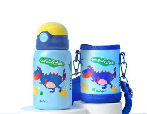 Mideer Vacuum Insulated Bottle 450ml with Bottle Holder – T-Rex