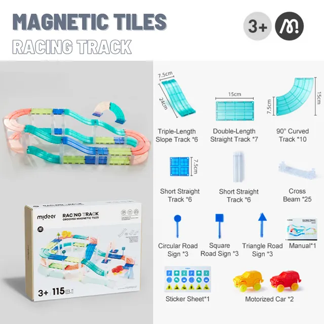 Mideer - Grooved Magnetic Tiles - Racing Track (3)
