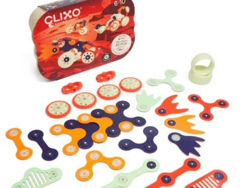 30 piece Clixo magnetic pieces 12 shapes wheels fire blasters Mars mission